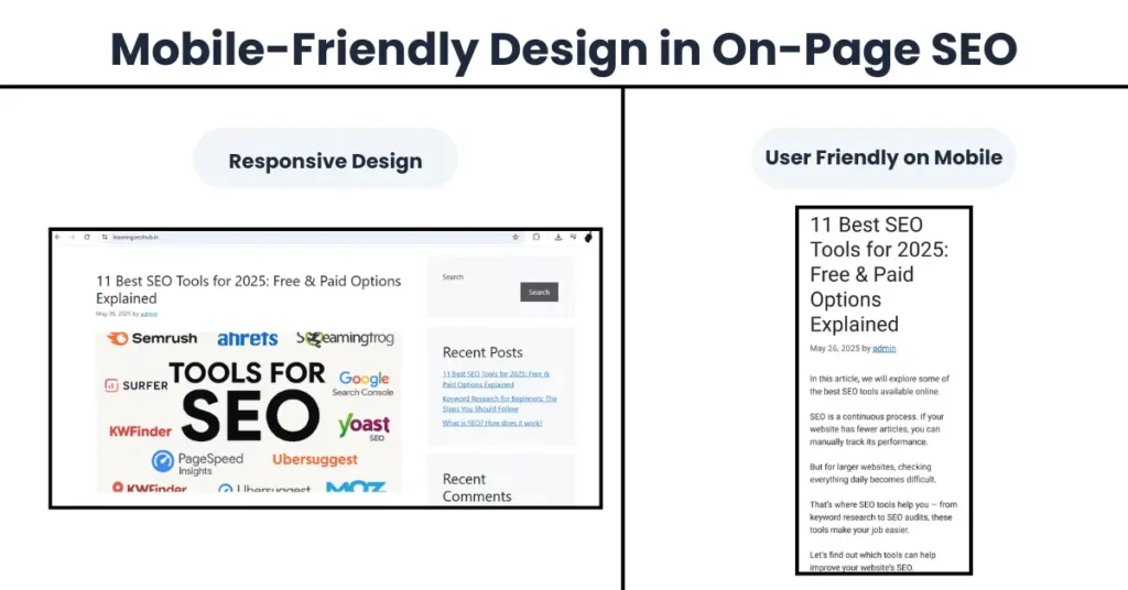 Example of mobile-friendly design for on-page SEO